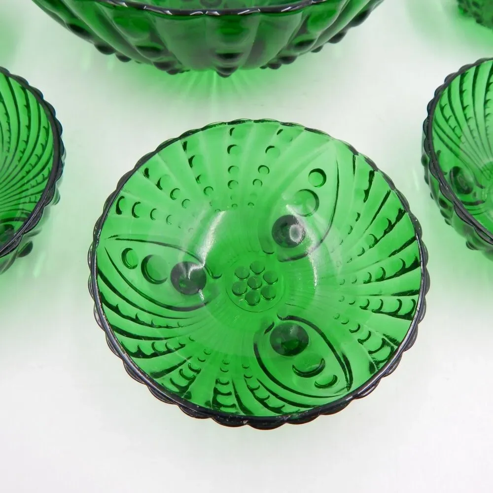 Anchor Hocking Burple Emerald Green 3 footed Berry Dessert Bowl 6 Piece Set